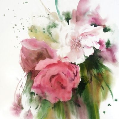 ציור מקורי-פרחי אביב-ציור פרחים-צבעי מים-אנה רדיס-ANNA RADIS ART