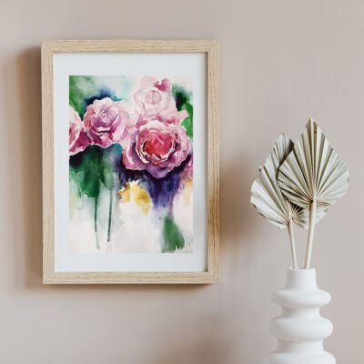 ציור פרחוני מקורי-זר ורדים-ציור ורדים-צבעי מים-אנה רדיס-ANNA RADIS ART