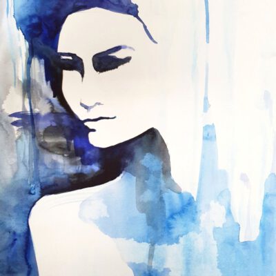 ציור מקורי-פורטרט כחול-דיוקן אבסטרקטי-ציור אישה-ציורי נשים-פורטרט-אנה רדיס-ANNA RADIS ART