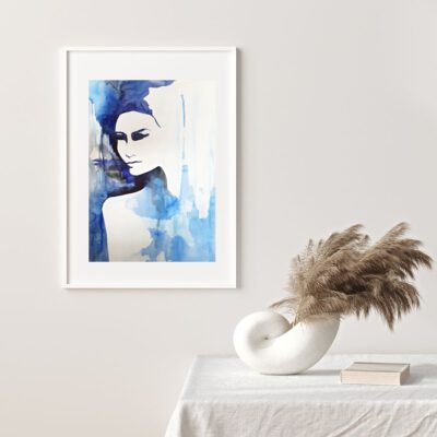 ציור אישה-פורטרט כחול-דיוקן אבסטרקטי-ציור אישה-ציורי נשים-פורטרט-אנה רדיס-ANNA RADIS ART| פורטרט כחול