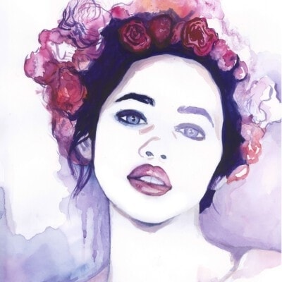 ציור בחורה עם פרחים תקריב אנה רדיס