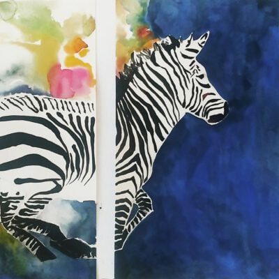 ציור מקורי-זברה-ציורי בעלי חיים-ציורי חיות-צבעי מים-אנה רדיס-ANNA RADIS ART