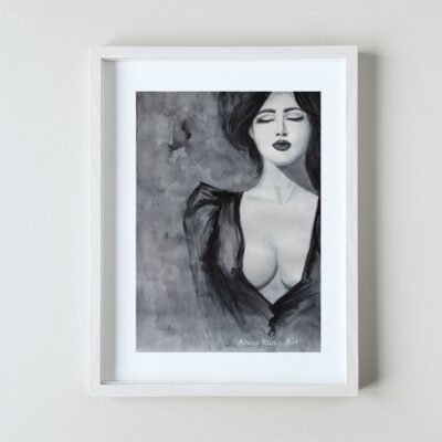 ציור מקורי-שחור לבן-ציור אישה-ציורי נשים-צבעי מים-אנה רדיס-ANNA RADIS ART