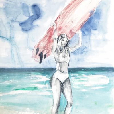 ציור מקורי- קיץ אישה עם גלשן-ציור ים-ציורים למכירה-אנה רדיס-AANA RADIS ART