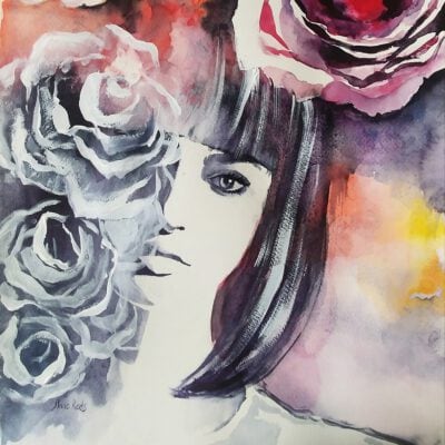 ציור מקורי-אישה מסתורית- ציור דיוקן-פורטרט-אמנות למכירה-אנה רדיס-ANNA RADIS ART