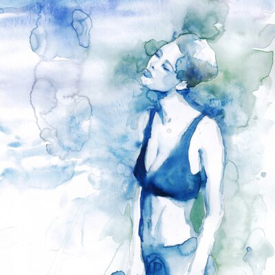 ציור אישה מקורי-יום בים-ציור בצסעי מים-ציור ים-אנה רדיס-ANNA RADIS ART