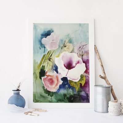 ציור פרחים מקורי-ציורי פרחים-צבעי מים-אנה רדיס-ANNA RADIS ART