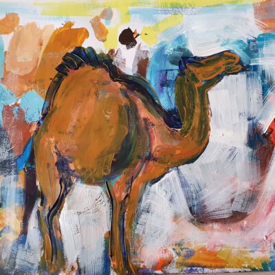גמל שמח ציור מקורי בעלי חיים אמנית ישראלית אקריליק אנה רדיס anna radis