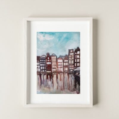 אמסטרדם ציור אקריליק בתים על גדול התעלה אנה רדיס anna radis