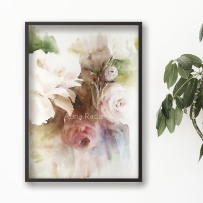 ציור פרחים מקורי-פרחים רומנטיקה-ציור פרחים בצסעי מים-אנה רדיס-ANNA RADI S ART