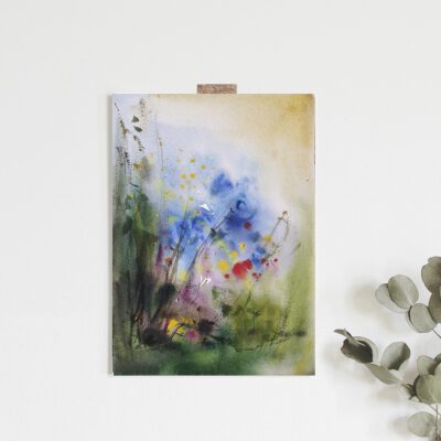 ציור קטן מקורי פרחים-ירוק-צבעי מים-ציורי פרחים-אנה רדיס-ANNA RADIS ART