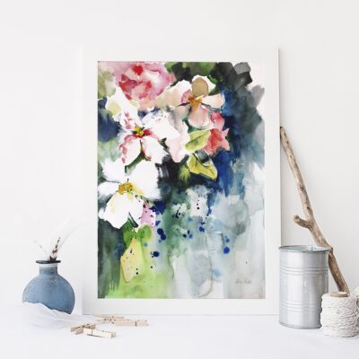 ציור צבעי מים מקורי-ציור פרחים פריחה-ציור פרחים בצבעי מים-אנה רדיס-ANNA RADIS ART