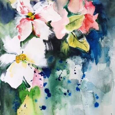 ציור מקורי-ציור פרחים פריחה-ציור פרחים בצבעי מים-אנה רדיס-ANNA RADIS ART