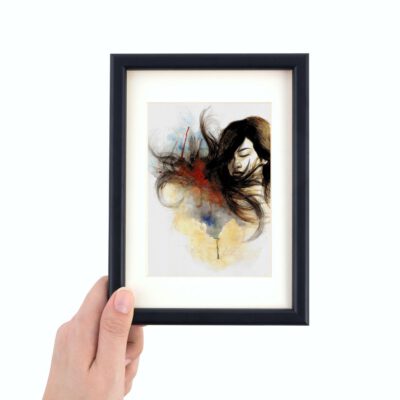 אישה רגועה-הדפס ציור-פורטרט-דיוקן אישה-ציורי נשים-אבטרקט אישה-אמנות מקורית-צבעי מים-אנה רדיס-ANNA RADIS