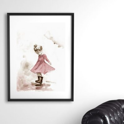 ילדה בשמלה ורודה-ציור-ציורים-הדפס-פרינט-רפרודוקציה-חדר בת-אמנות לבית-צבעי מים-אקוורל-אנה רדיס-ANNA RADIS