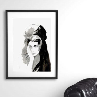 איימי ויינהאוס-דיוקן-פורטרט-ציור-ציורים-אמנות-ציור מינימליסטי-שחור לבן-אנה רדיס-ANNA RADIS