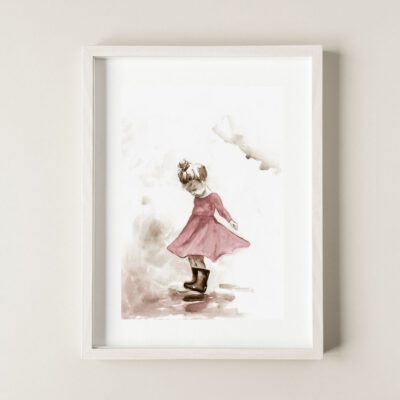 ילדה בשמלה ורודה-ציור-ציורים-הדפס-פרינט-רפרודוקציה-חדר בת-אמנות לבית-צבעי מים-אקוורל-אנה רדיס-ANNA RADIS