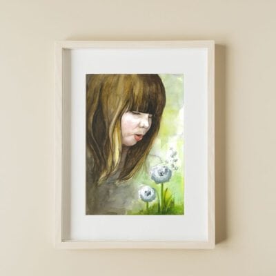 ילדה עם פרחים-הדפס ציור-ציורים-רפרודוקציה-פוסטר-אמנות-אקוורל-צבעי מים-אמנות לבית-אנה רדיס-ANNA RADIS