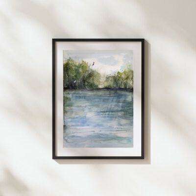 נוף אגם-ציור-ציורים-אמנות-אמנים ישראלים-צבעי מים-אקוורל-ציורי נוף-ציור אגם-ציור גדול-אנה רדיס-ANN RADIS