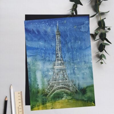 ציור מגדל האייפל-ציור נוף צרפת-אמנות מקורית פריז-ציורים צבעי מים-ציור מקורי-ציורים-אנה רדיס-ANNA RADIS