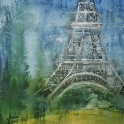 ציור מגדל האייפל-ציור נוף צרפת-אמנות מקורית פריז-ציורים צבעי מים-ציור מקורי-ציורים-אנה רדיס-ANNA RADIS