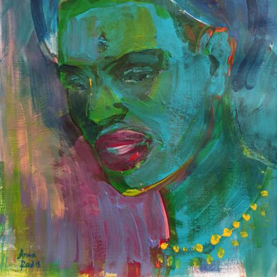 ציור אישה אפריקאת-דיוקן-פורטרט-ציור פנים אבסטרקט-אימפרסיוניסטי-ציור מקורי-אמנות אנה רדיס-ANNA RADIS-עכשווית