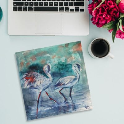 זוג פלמינגו במים-ציור ציורי אקוורל-ציורים מקוריים-מקורי-ציור ציורי ציפורים-בצבעי מים-אמנות ישראלית-אמנים ישראלים-אנה רדיס-ANNA RADIS