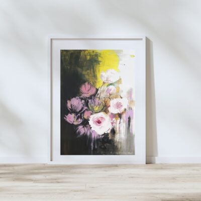 ציור מקורי פרחים ורודים-ורדים לבנים-אבסטרקט פרחים גדול-אנה רדיס-ANNA RADIS ART