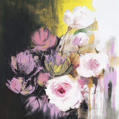 ציור מקורי פרחים-ורדים לבנים-אבסטרקט פרחים-אנה רדיס-ANNA RADIS ART