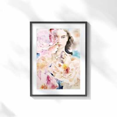 דיוקן אישה רכות-ציור פורטרט-ציור בצבעי מים-אמנות שיראלית מקורית-ציורים למכירה-אנה רדיס-ANNA RADIS ART