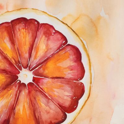 ציורי פירות-ציור אשכולית אדומה-ציור פרי-ציורים למטבח-אמנות לבית-ציורים למכירה-אמנות ישראלית מקורית-אנה רדיס-ANNA RADIS ART