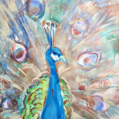 ציור מקורי של טווס אסייתי שבוצע בטכניקה מעורבת, צבעי מים עדינים וצבעי אקריליק מטאליים על נייר. ציור יתאים למגוון מסגרות וחללים וישתלב במגוון סגנונות עיצוב.