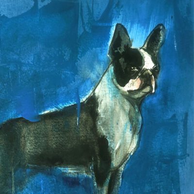 ציור כלב-ציור בוסטון טרייר-תיורי כלבים-ציורים בהזמנה-ציור בהזמנה אישית-ציורי מים-אנה רדיס-ANNA RADIS ART