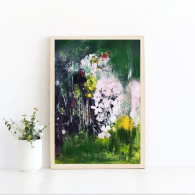 ציור מקורי פרחוני-שדה ירוק-ציור פרחים אבסטרקטי-אמנות למכירה-אנה רדיס-ANNA RADIS ART