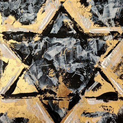 ציור מגן דוד שחור זהב-ציור מקורי-אמנות לבית-יודאיקה מודרנית-ציורים לרכישה-אנה רדיס-ANNA RADIS ART