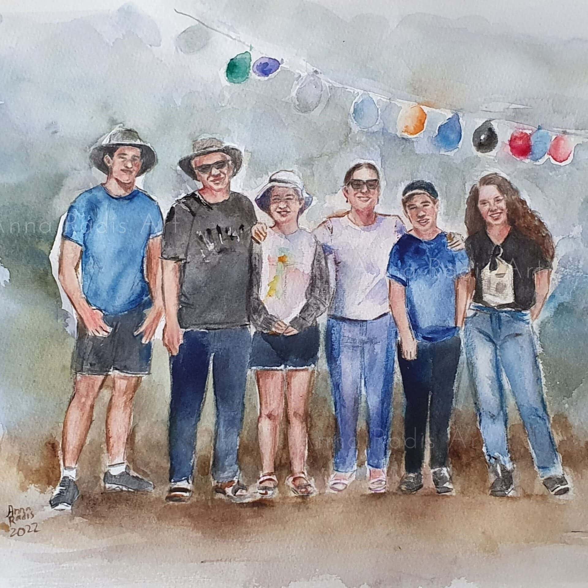 ציור משפחה - ציור לפי תמונה - ציור מתמונה - ציור בהזמנה - ציור דיוקן -ציור פורטרט אנה רדיס anna radis