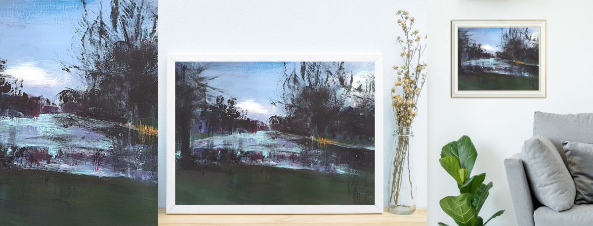 ציור אגם קפוא מקורי, אקריליק על נייר - אנה רדיס -ANNA RADIS ART